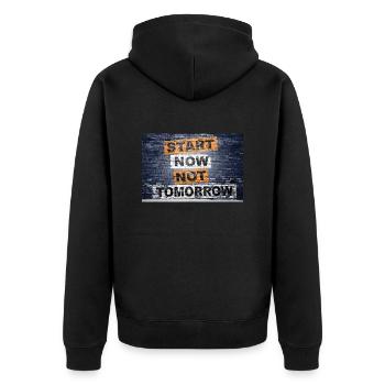 Start Now Not Tomorrow Spruch Schriftzug Graffiti - Unisex Premium Bio Zip Hoodie - Schwarz - Hinten - Nico (187cm)