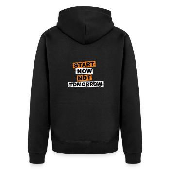 Start Now Not Tomorrow Spruch Schriftzug - Unisex Premium Bio Zip Hoodie - Schwarz - Hinten - Nico (187cm)