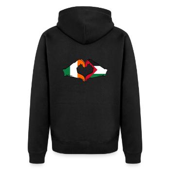 Irland Palästina Herzform mit Hände - Unisex Premium Bio Zip Hoodie - Schwarz - Hinten - Nico (187cm)