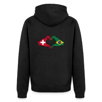 Suisse Brésil drapeau coeur forme avec la main utilisée - Veste à capuche bio Premium Unisexe - noir - Dos - Nico (187cm)