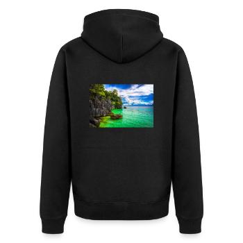 PARADISE COAST - Unisex Premium Organic Zip Hoodie - black - Back - Nico (187cm)