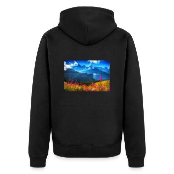 SOMMER ALPEN - Unisex Premium Bio Zip Hoodie - Schwarz - Hinten - Nico (187cm)
