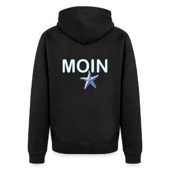 Moin mit Seestern - Unisex Premium Bio Zip Hoodie - Schwarz - Hinten - Nico (187cm)
