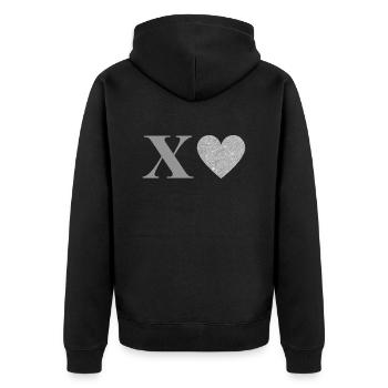 Buchstabe x silbernes Herz - Unisex Premium Bio Zip Hoodie - Schwarz - Hinten - Nico (187cm)