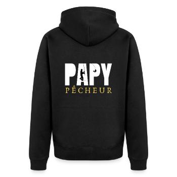 FISCHER-OPA 1 - Unisex Premium Bio Zip Hoodie - Schwarz - Hinten - Nico (187cm)