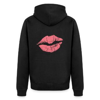 Kuss Kiss Liebe Kussmund JGA - Unisex Premium Bio Zip Hoodie - Schwarz - Hinten - Nico (187cm)