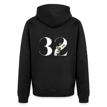 Numéro 32 floral vert - 32e anniversaire floral - Veste à capuche bio Premium Unisexe - noir - Dos - Nico (187cm)