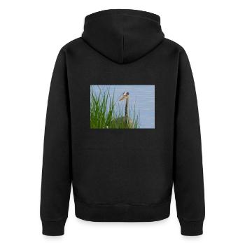 Heron - Unisex Premium Organic Zip Hoodie - black - Back - Nico (187cm)