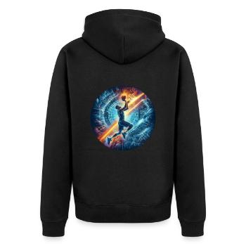 Basketball-Cosmic Slam Dunk - Unisex Premium Bio Zip Hoodie - Schwarz - Hinten - Nico (187cm)