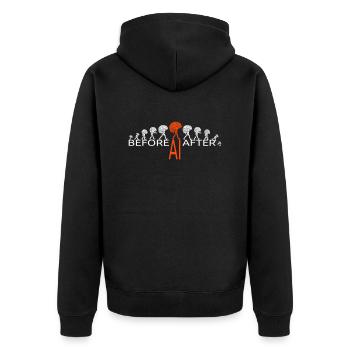 Evolution des menschlichen Gehirns: Vorher und nachher KI - Unisex Premium Bio Zip Hoodie - Schwarz - Hinten - Nico (187cm)