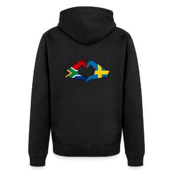 Afrique du Sud Suède Drapeau Mains Coeur Forme - Veste à capuche bio Premium Unisexe - noir - Dos - Nico (187cm)