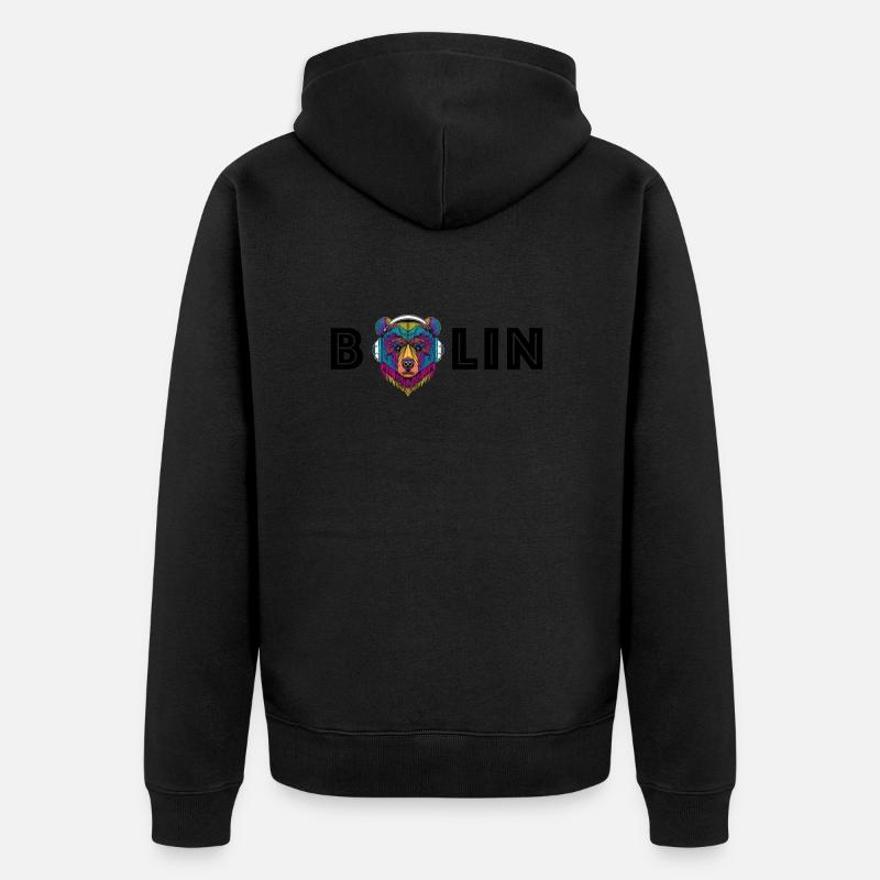 Berlin Bär mit Kopfhörer - Unisex Premium Bio Zip Hoodie - Schwarz