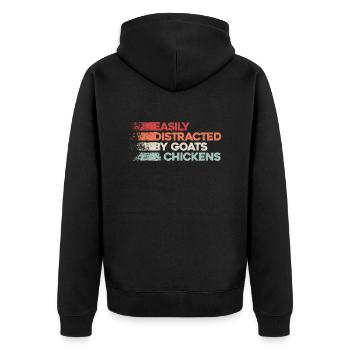 Ablenkung durch Ziegen und Hühner - Unisex Premium Bio Zip Hoodie - Schwarz - Hinten - Nico (187cm)