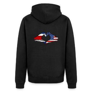 Costa Rica USA Flagge Hände Herzform used - Unisex Premium Bio Zip Hoodie - Schwarz - Hinten - Nico (187cm)