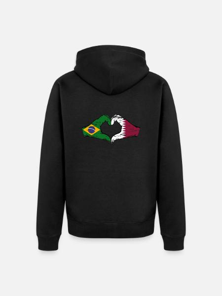 Brazil Qatar flag hands heart shape used - Unisex Premium Organic Zip Hoodie - black