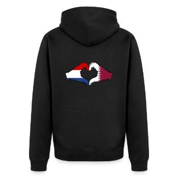 Holland Katar Flagge Hände Herzform - Unisex Premium Bio Zip Hoodie - Schwarz - Hinten - Nico (187cm)