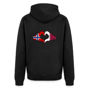 Norway Qatar Flag Hands Heart Shape - Unisex Premium Organic Zip Hoodie - black - Back - Nico (187cm)