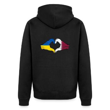Ukraine Qatar flag hands heart shape used - Unisex Premium Organic Zip Hoodie - black - Back - Nico (187cm)