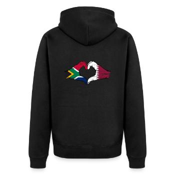 Afrique du Sud Drapeau Qatar mains forme de coeur utilisé - Veste à capuche bio Premium Unisexe - noir - Dos - Nico (187cm)