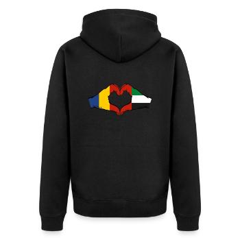 Rumänien Vereinigte Arabische Emirate Herz - Unisex Premium Bio Zip Hoodie - Schwarz - Hinten - Nico (187cm)