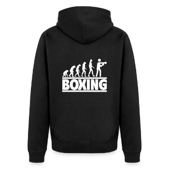 Boxen-Evolution: Vom Menschen zum Boxer - Unisex Premium Bio Zip Hoodie - Schwarz - Hinten - Nico (187cm)