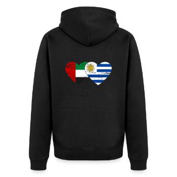 United Arab Emirates Uruguay Flag Heart - Unisex Premium Organic Zip Hoodie - black - Back - Nico (187cm)
