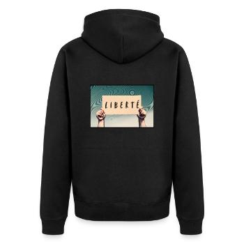 Sign - Freedom - Unisex Premium Organic Zip Hoodie - black - Back - Nico (187cm)