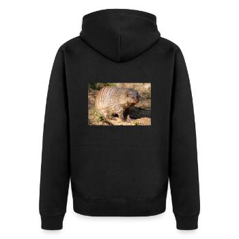 Gebänderte Manguste oder Zebramanguste Zebramanguste - Unisex Premium Bio Zip Hoodie - Schwarz - Hinten - Nico (187cm)
