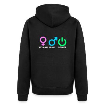 Mann Frau Gamer Gaming - Unisex Premium Bio Zip Hoodie - Schwarz - Hinten - Nico (187cm)