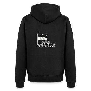 ICI CEST FRIBOURG - Unisex Premium Bio Zip Hoodie - Schwarz - Hinten - Nico (187cm)