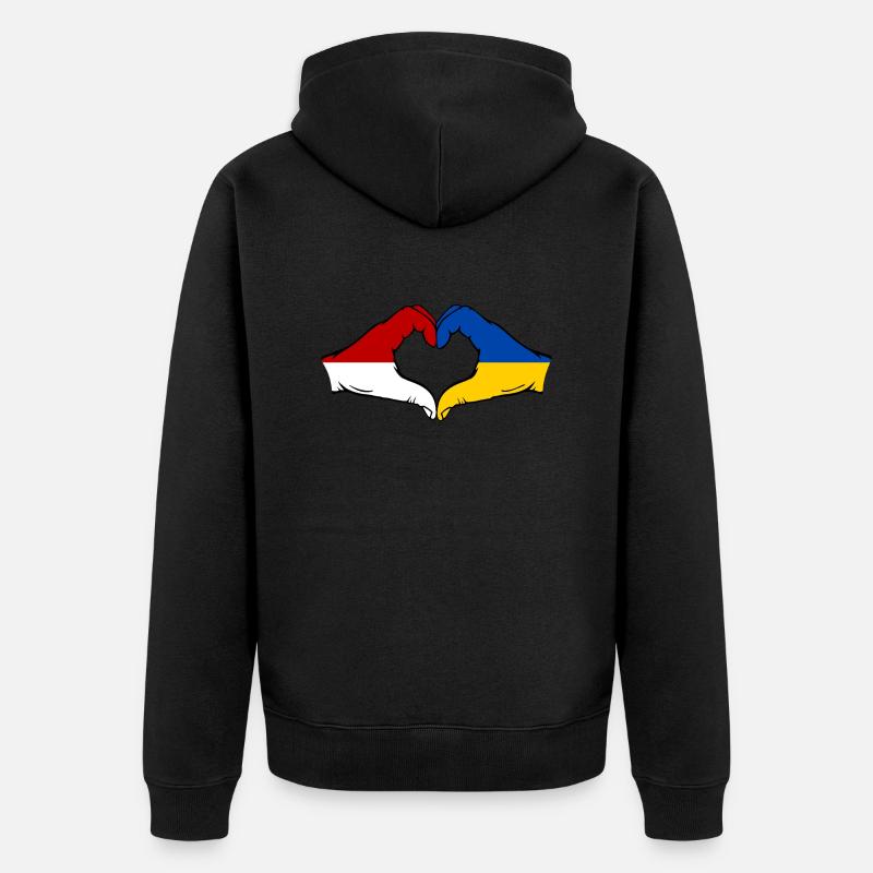 Drapeau Monaco Ukraine main coeur - Veste à capuche bio Premium Unisexe - noir