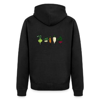 Rüben an der Zahl - Unisex Premium Bio Zip Hoodie - Schwarz - Hinten - Nico (187cm)