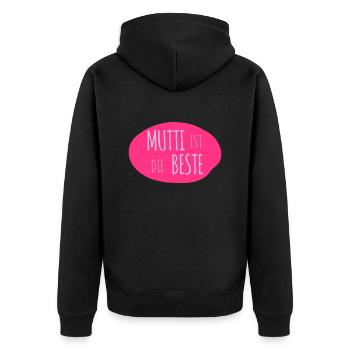 Mutti ist die Beste 2c - Unisex Premium Bio Zip Hoodie - Schwarz - Hinten - Nico (187cm)