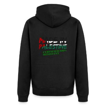 Palestine Resistant - Unisex Premium Bio Zip Hoodie - Schwarz - Hinten - Nico (187cm)