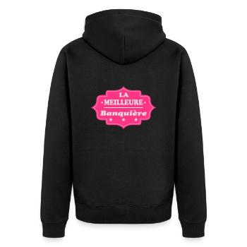 La meilleure banquière 111 - Unisex Premium Bio Zip Hoodie - Schwarz - Hinten - Nico (187cm)