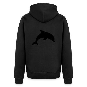 Delphin - Unisex Premium Bio Zip Hoodie - Schwarz - Hinten - Nico (187cm)