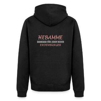 Hebamme - Unisex Premium Bio Zip Hoodie - Schwarz - Hinten - Nico (187cm)