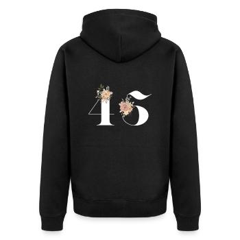 45e anniversaire fleuris (Cadeau de 45 ans) - Veste à capuche bio Premium Unisexe - noir - Dos - Nico (187cm)