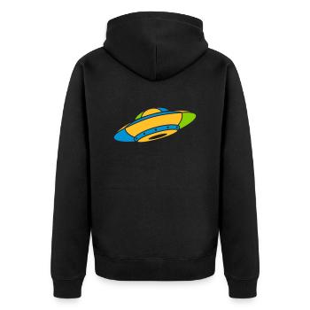 Buntes UFO Mystery Aliens - Unisex Premium Bio Zip Hoodie - Schwarz - Hinten - Nico (187cm)