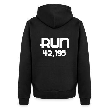 Marathon Triathlon Running joggen Biking Radfahren - Unisex Premium Bio Zip Hoodie - Schwarz - Hinten - Nico (187cm)