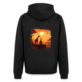 Giraffenfamilie genießt einen Sonnenuntergang - Unisex Premium Bio Zip Hoodie - Schwarz - Hinten - Nico (187cm)