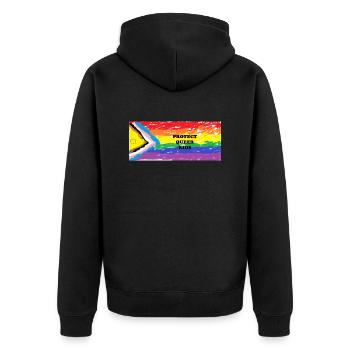 protect queer kids - Unisex Premium Organic Zip Hoodie - black - Back - Nico (187cm)