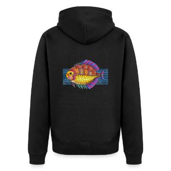 Fisch - Unisex Premium Bio Zip Hoodie - Schwarz - Hinten - Nico (187cm)