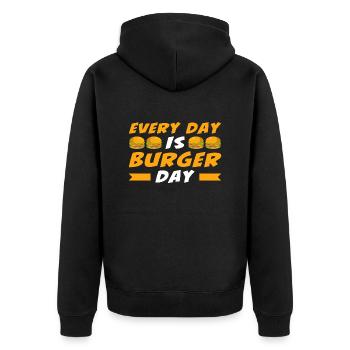 Every Day is Burger Day - Unisex Premium Bio Zip Hoodie - Schwarz - Hinten - Nico (187cm)