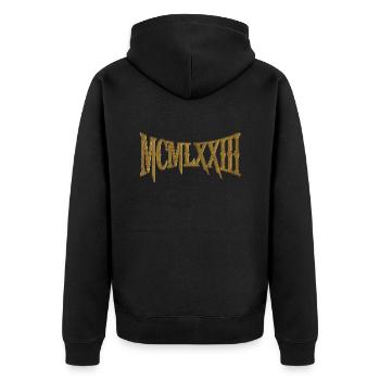 MCMLXXIII 1973 50. Geburtstag B-Day Geburtstagsgeschenk - Unisex Premium Bio Zip Hoodie - Schwarz - Hinten - Nico (187cm)