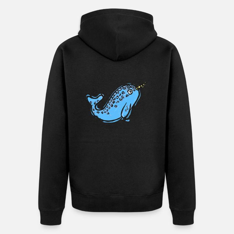 Illustration mignonne de narval - Veste à capuche bio Premium Unisexe - noir