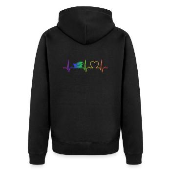 Herzkurve - Narrenkappe - Regenbogen - Fasching - Unisex Premium Bio Zip Hoodie - Schwarz - Hinten - Nico (187cm)