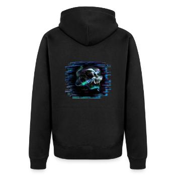 The skull whispers to the raven: Never! - Unisex Premium Organic Zip Hoodie - black - Back - Nico (187cm)