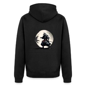 Samurai Krieger im Vollmond - Unisex Premium Bio Zip Hoodie - Schwarz - Hinten - Nico (187cm)