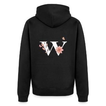 Buchstabe w Wildblumen Aquarelle - Unisex Premium Bio Zip Hoodie - Schwarz - Hinten - Nico (187cm)